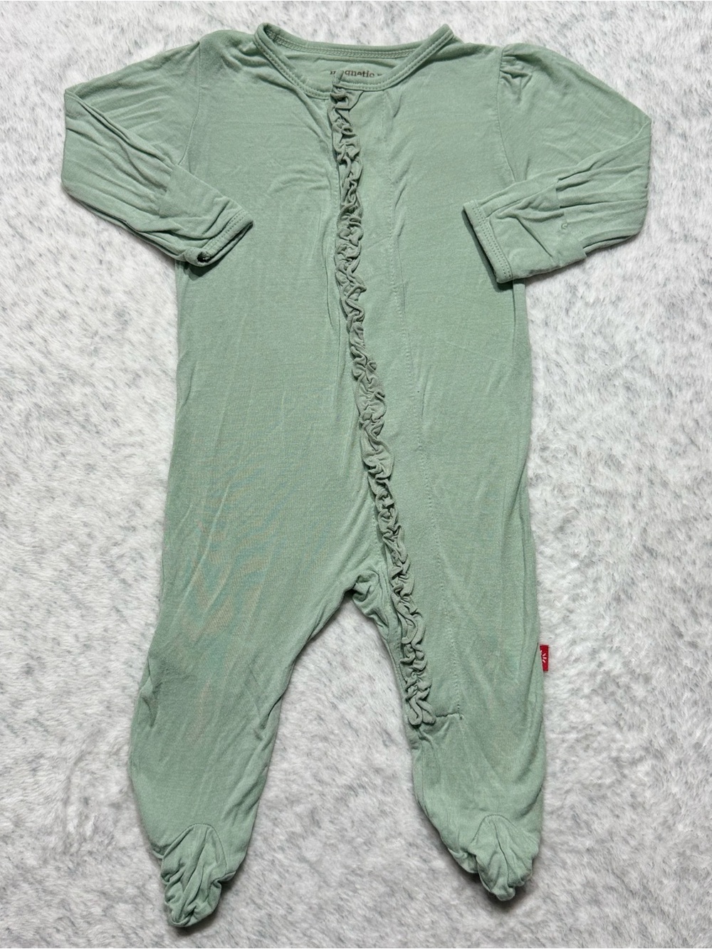 Magnetic Me Sage Green Ruffle Footie Sleeper 0-3M Baby Girl Modal Soft Solid